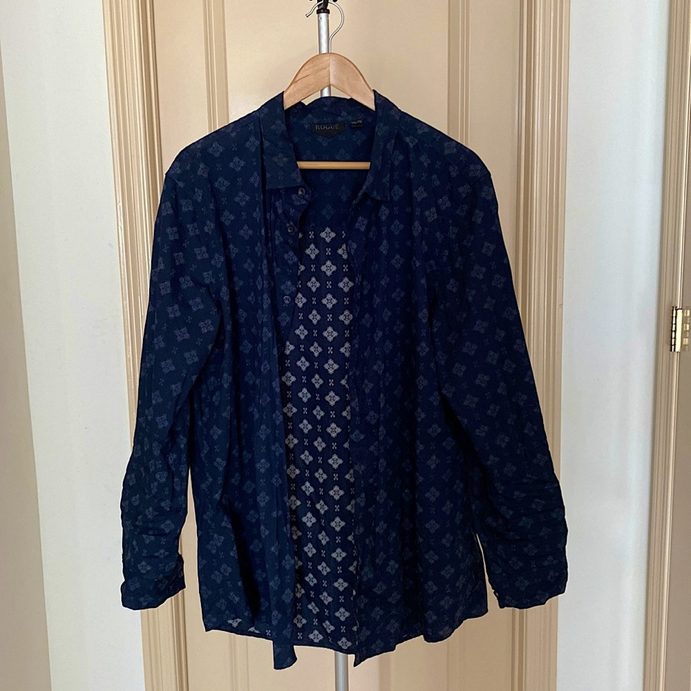 ROGUE oversized, blue, patterned button-down long sleeve shirt